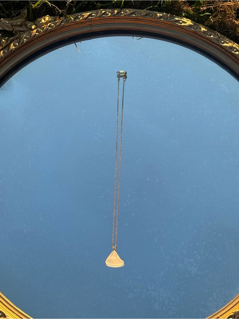 White, sea glass gold necklace